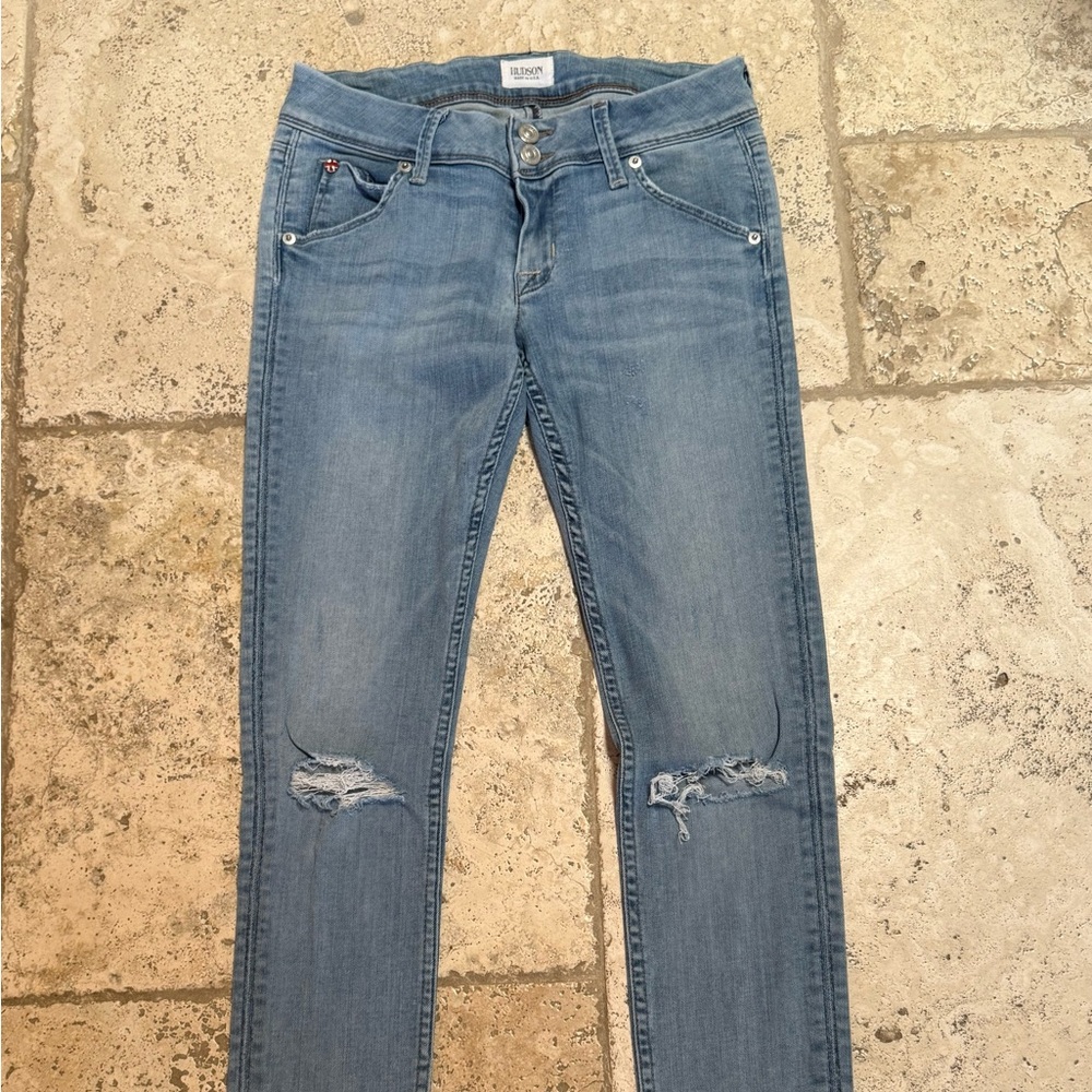 Hudson Jeans Light Blue Distressed Skinny Jeans with Flap Pocket